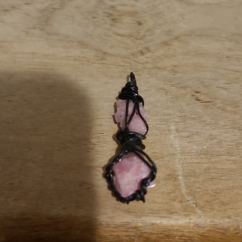 Pink Wire-Wrapped Stone Pendant-Stacked Rhodochrosite